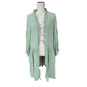 Easel Idaho Sage Green Open Ruffle Half Sleeve Cardigan Kimono L